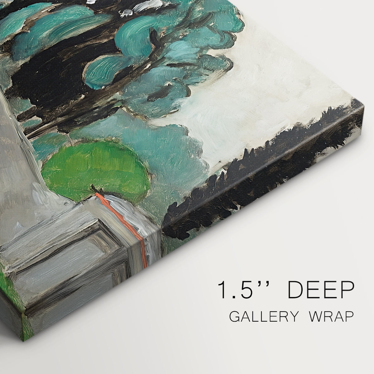 Canvas art print of a Mediterranean landscape with cypresses, olive trees, and rolling terrain, highlighting texture and gallery-wrapped edges