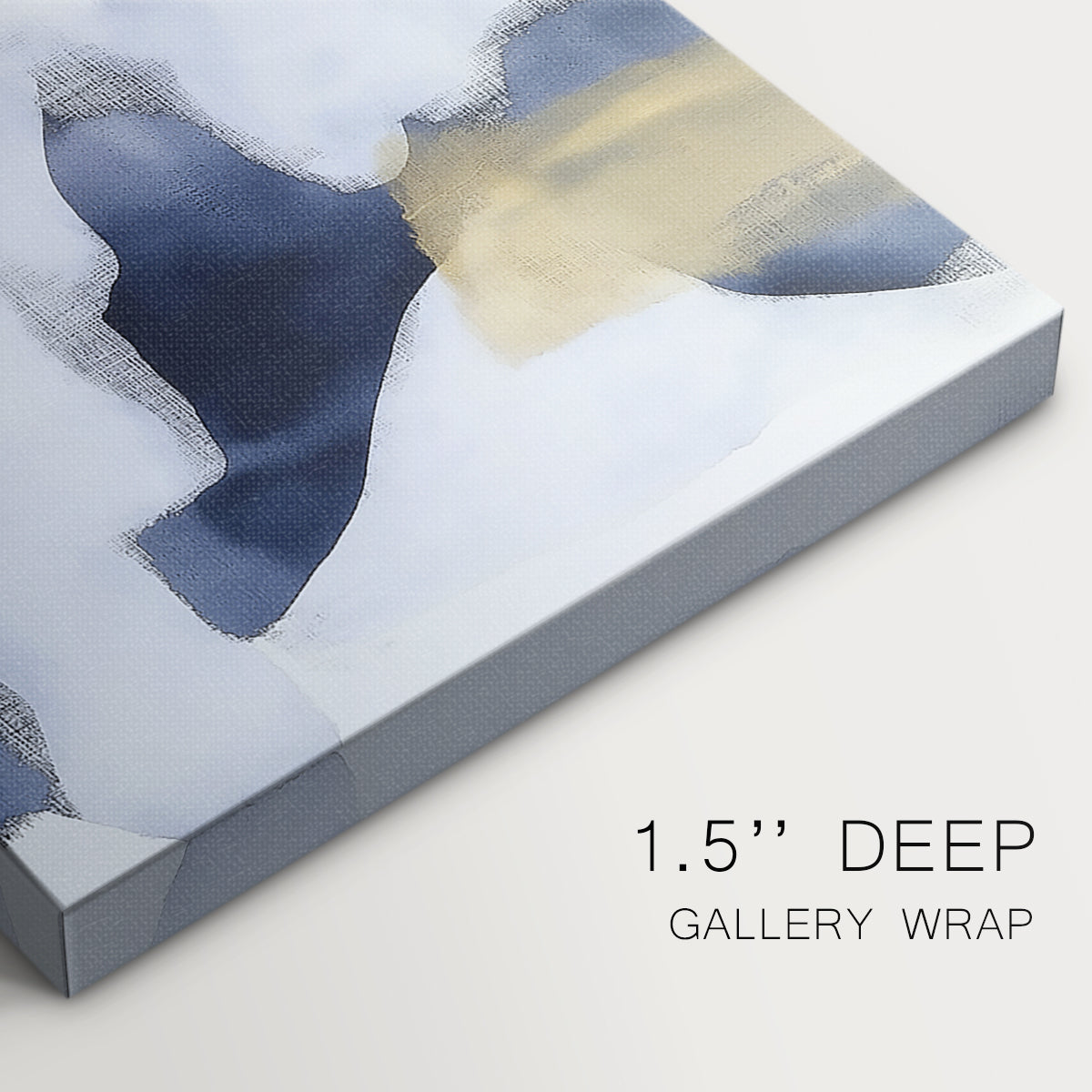 Abstract art featuring blue and gold shapes on a light background in a modern design