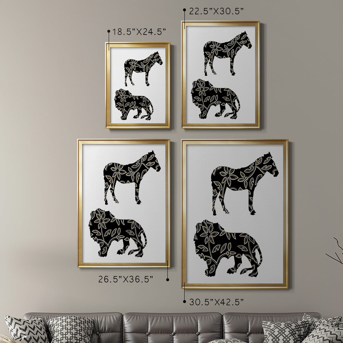 Ornamental Safari Animals I - Modern Framed Canvas Print