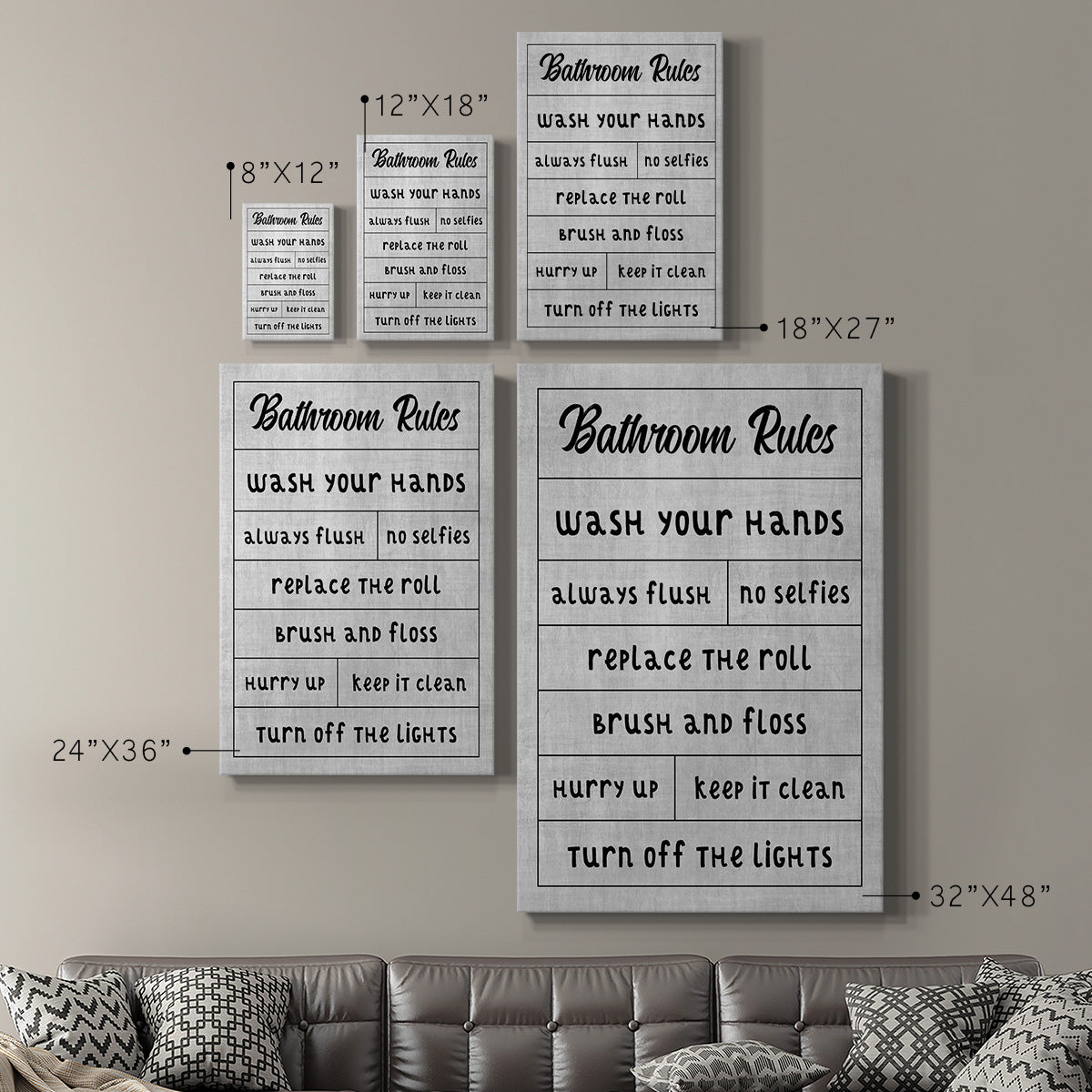 Simple Bathroom Rules Premium Gallery Wrapped Canvas - Ready to Hang