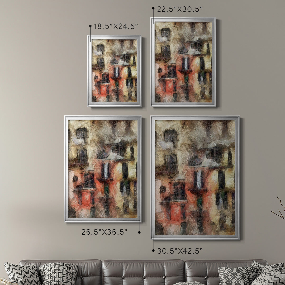 Stacked Houses I - Modern Framed Canvas Print
