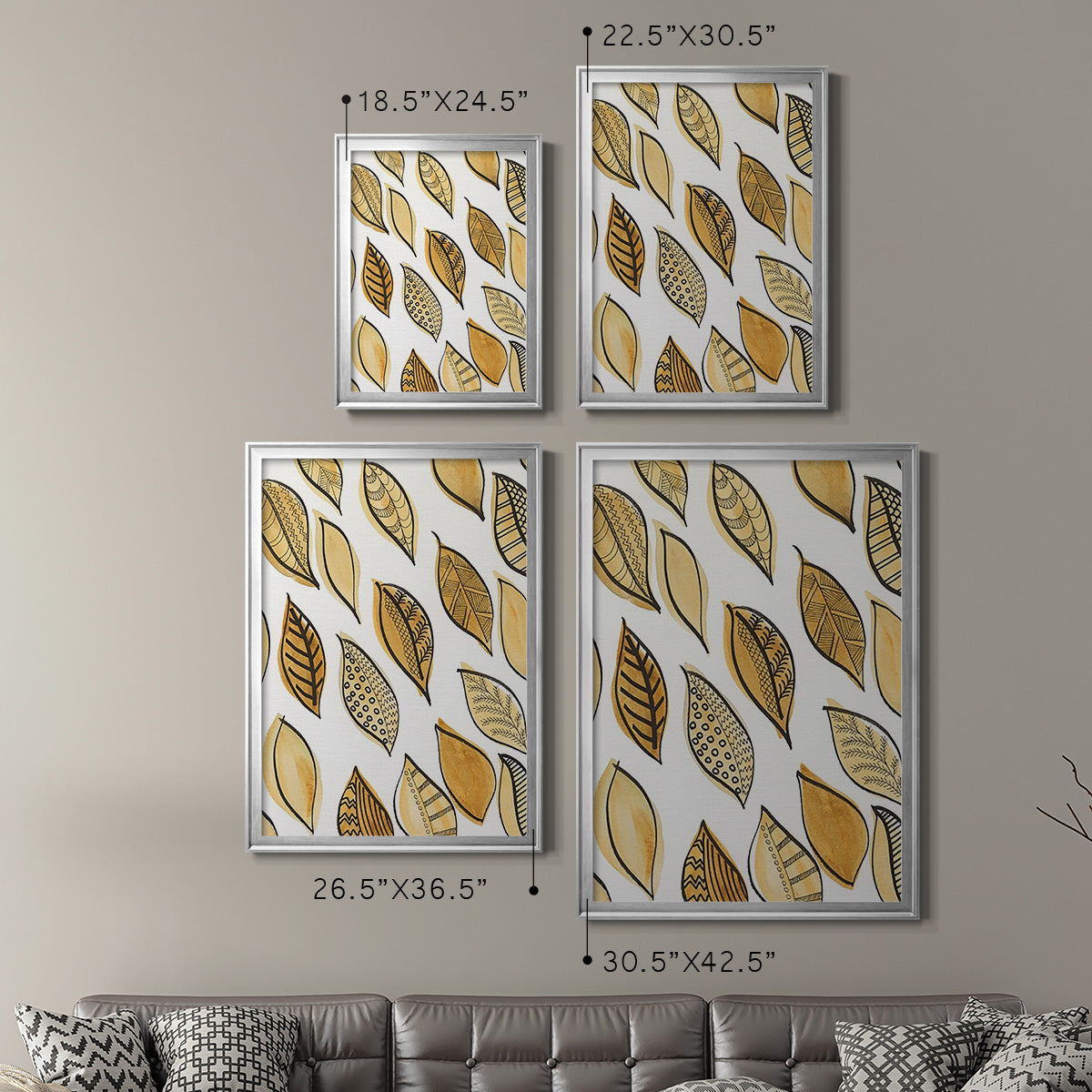 Patterned Leaf Shapes II - Modern Framed Canvas Print