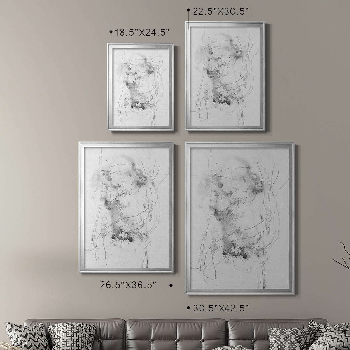 Graphite Abstract IV - Modern Framed Canvas Print
