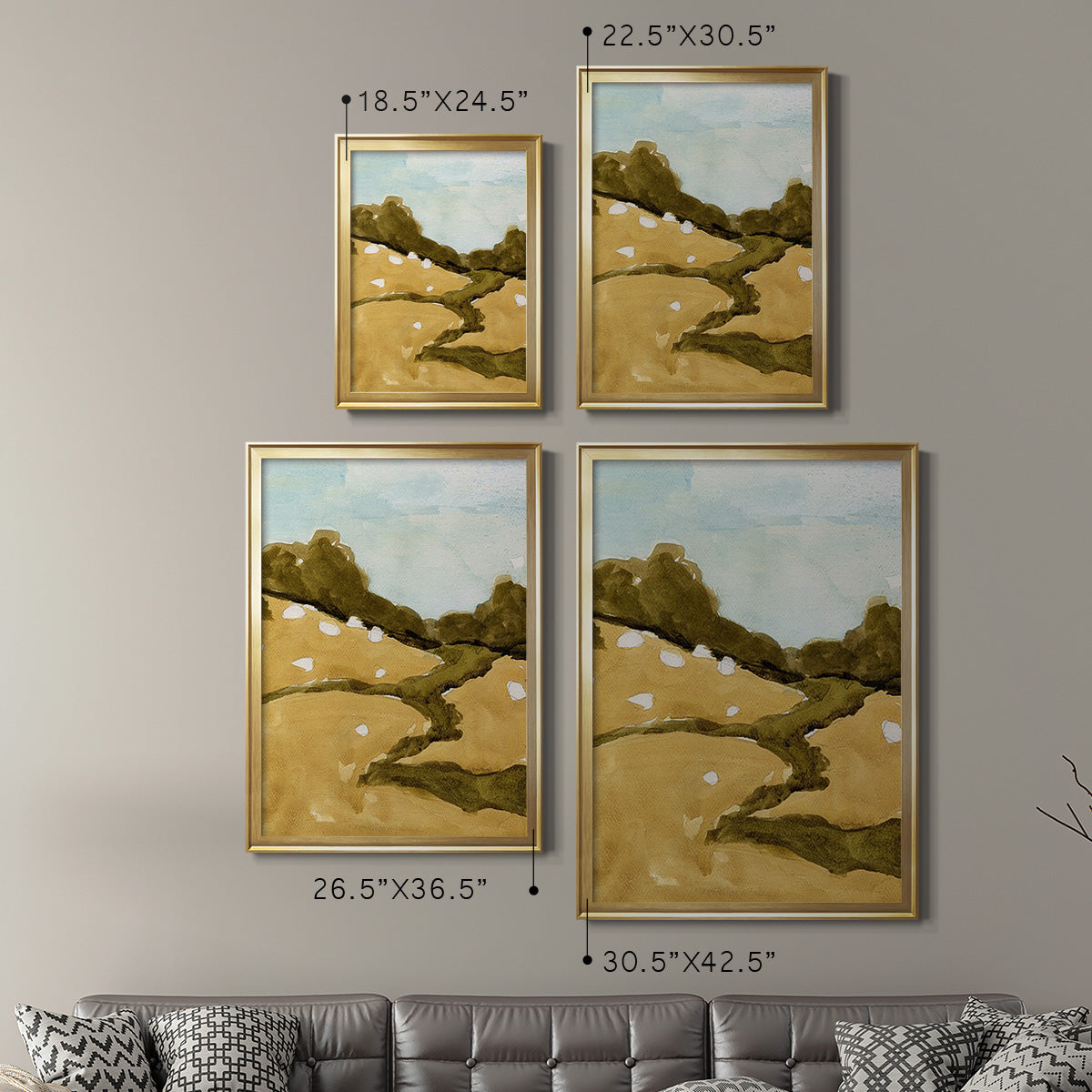 Scattered Sheep II - Modern Framed Canvas Print