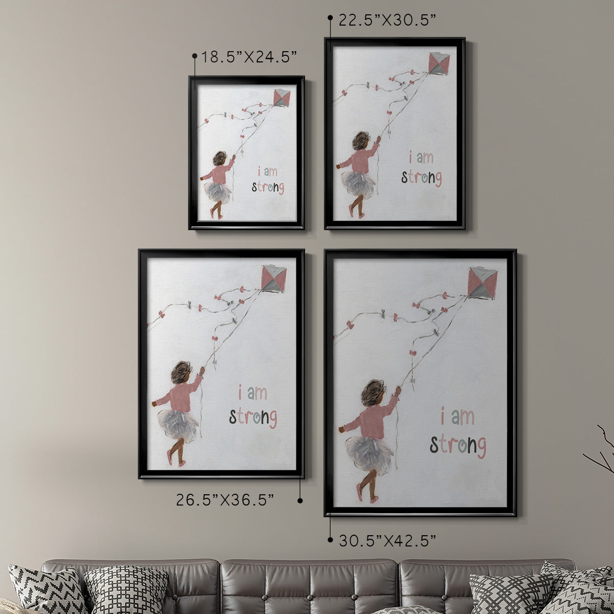 Girl Flying Kite - Modern Framed Canvas Print