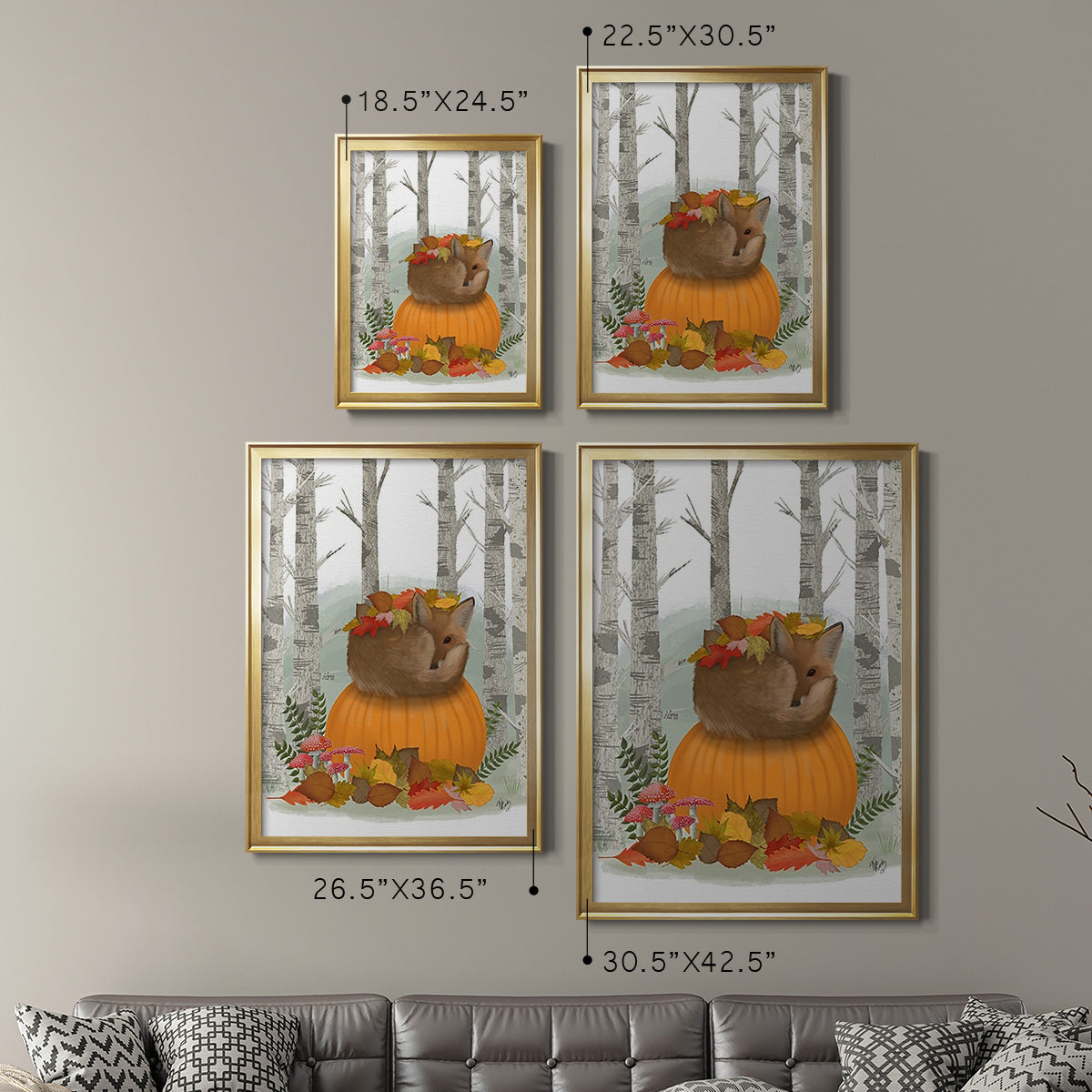 Fox Curled on Pumpkin - Modern Framed Canvas Print