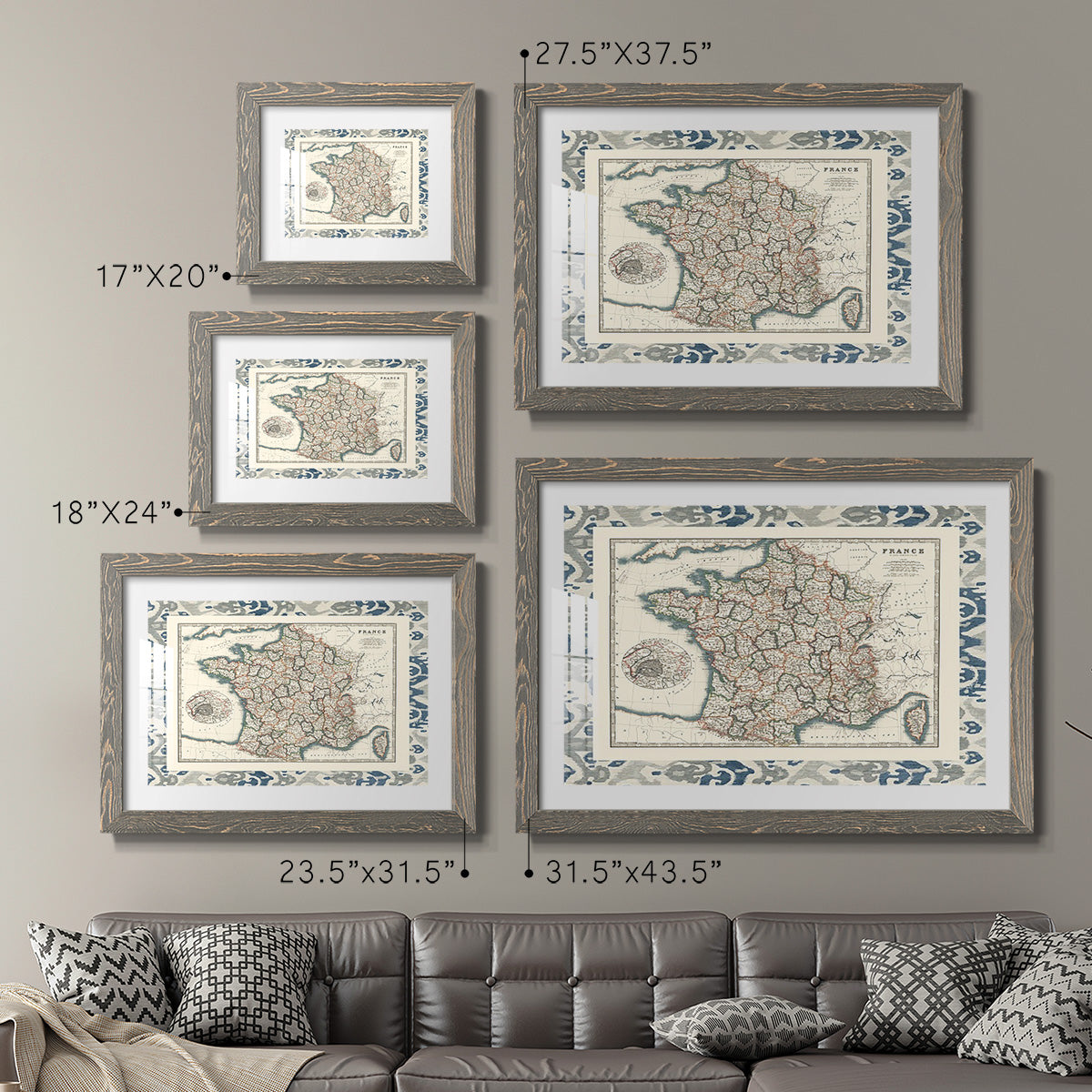 Bordered Map of France-Premium Framed Print - Ready to Hang