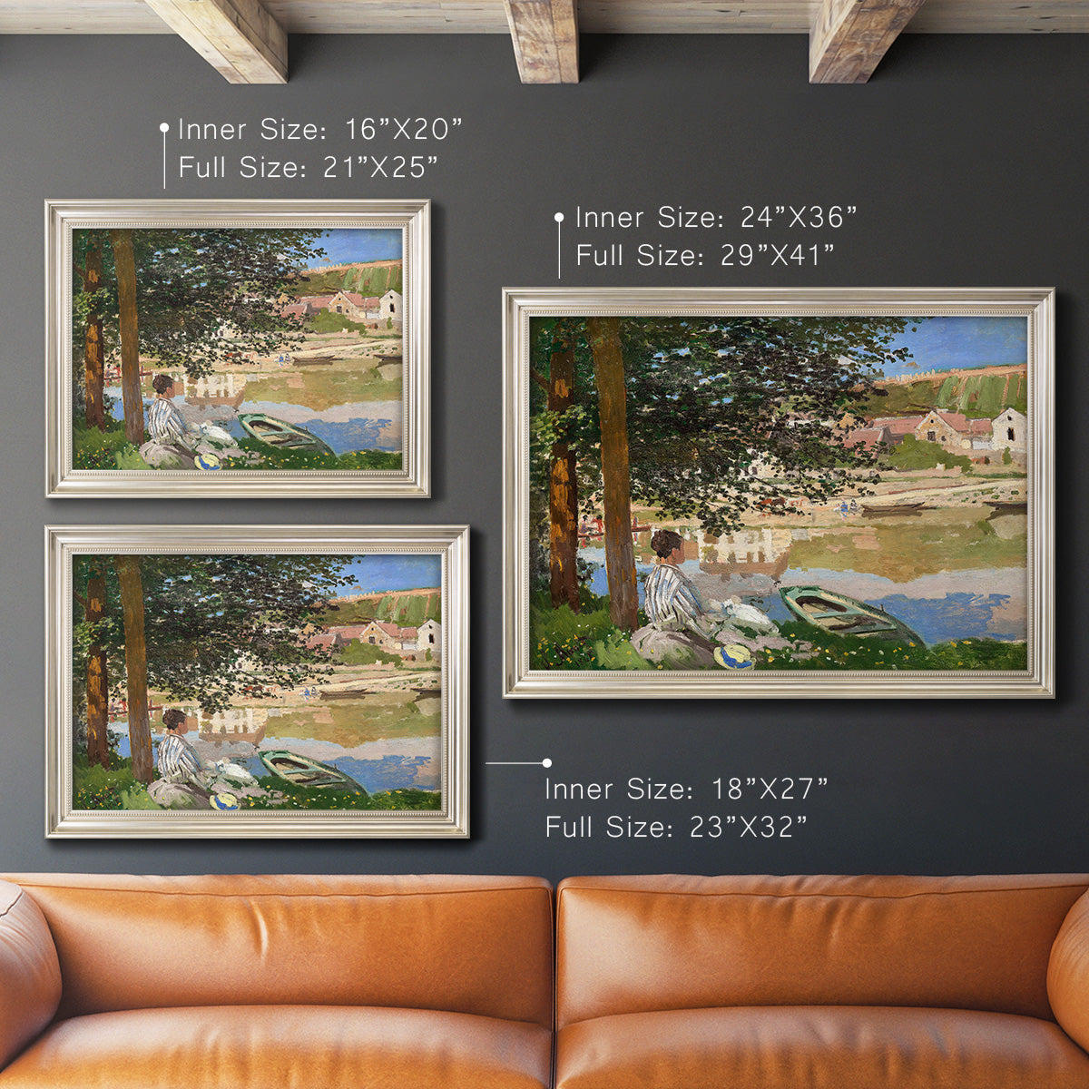 On the Bank of the Seine, Bennecourt - Ornate Framed Canvas Print