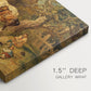 Canvas art print of farm animals gathered together feeding in outdoor setting, highlighting texture and gallery-wrapped edges