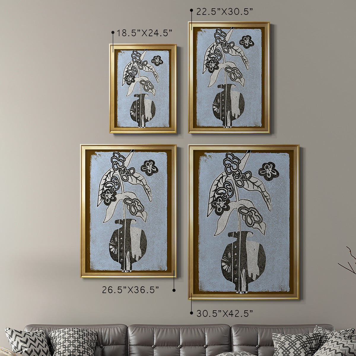 Graphic Flowers in Vase IV - Modern Framed Canvas Print