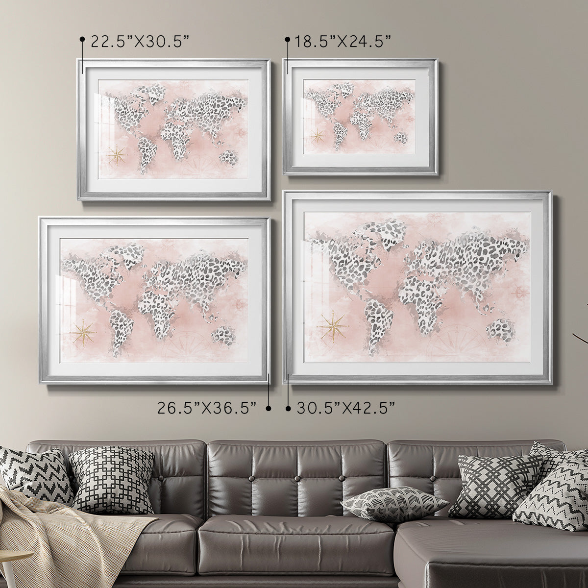 Pink Cheetah Map - Modern Framed Art Print