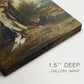 Close-up of a gallery-wrapped canvas corner showing a dramatic scene with symbolic meaning, highlighting texture and print detail.