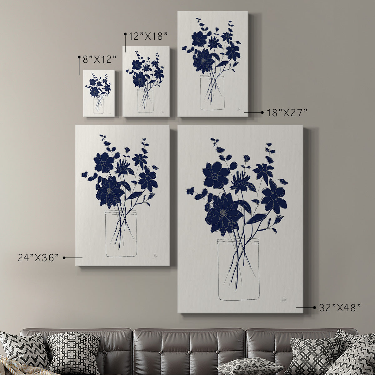 Indigo Sketch Bouquet II - Canvas Art Print