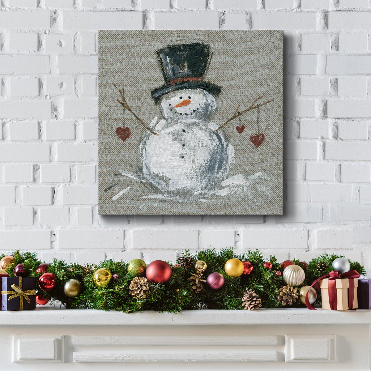 Linen Snowman II-Premium Gallery Wrapped Canvas - Ready to Hang