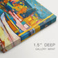 Canvas art print of a semi-abstract landscape with boats and shoreline suggested through bold color areas, highlighting texture and gallery-wrapped edges