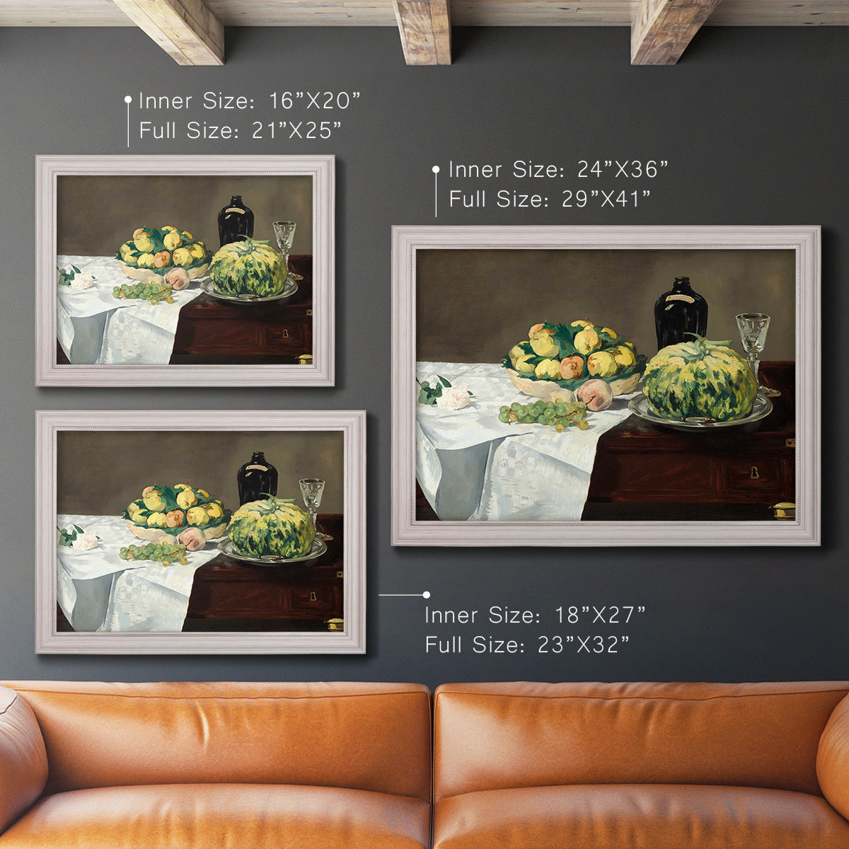 Still Life with Melon and Peaches - Ornate Framed Canvas Print