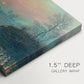 Canvas art print of a glowing sunset over snowy river landscape with soft reflections, highlighting texture and gallery-wrapped edges