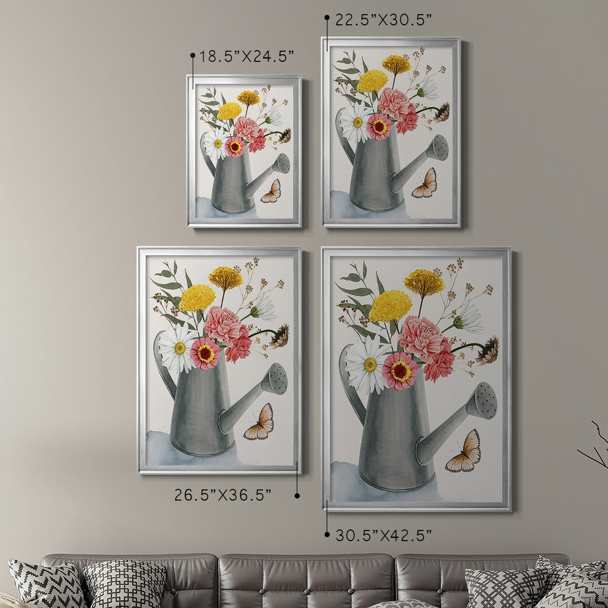 Watering Can Bouquet II - Modern Framed Canvas Print