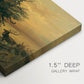 Canvas art print of deer near lakeshore with mountains behind, highlighting texture and gallery-wrapped edges