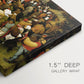 Canvas art print of figures dancing in crowded outdoor scene, highlighting texture and gallery-wrapped edges