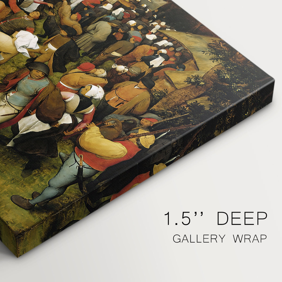 Canvas art print of figures dancing in crowded outdoor scene, highlighting texture and gallery-wrapped edges