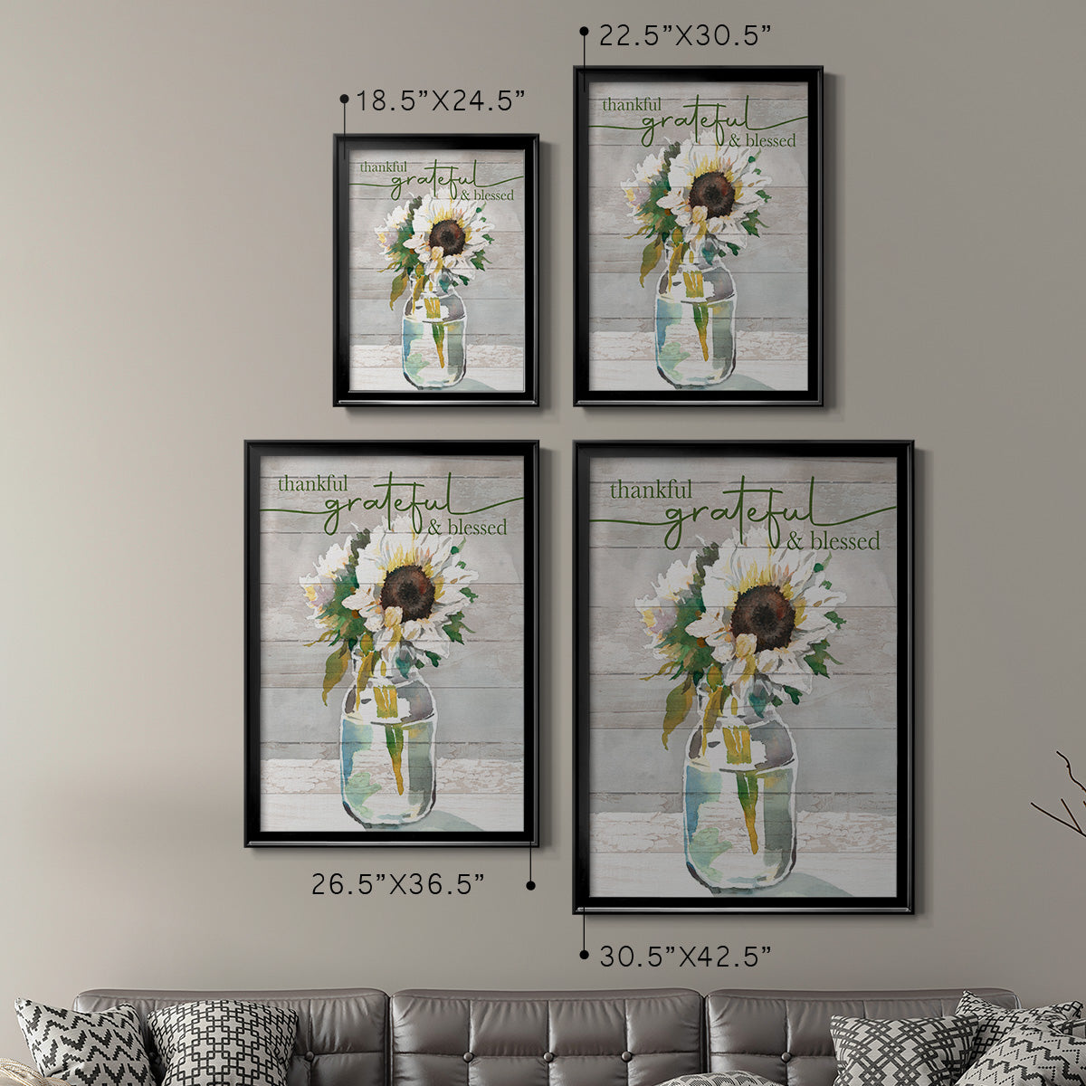 Thankful, Grateful, Blessed - Modern Framed Canvas Print