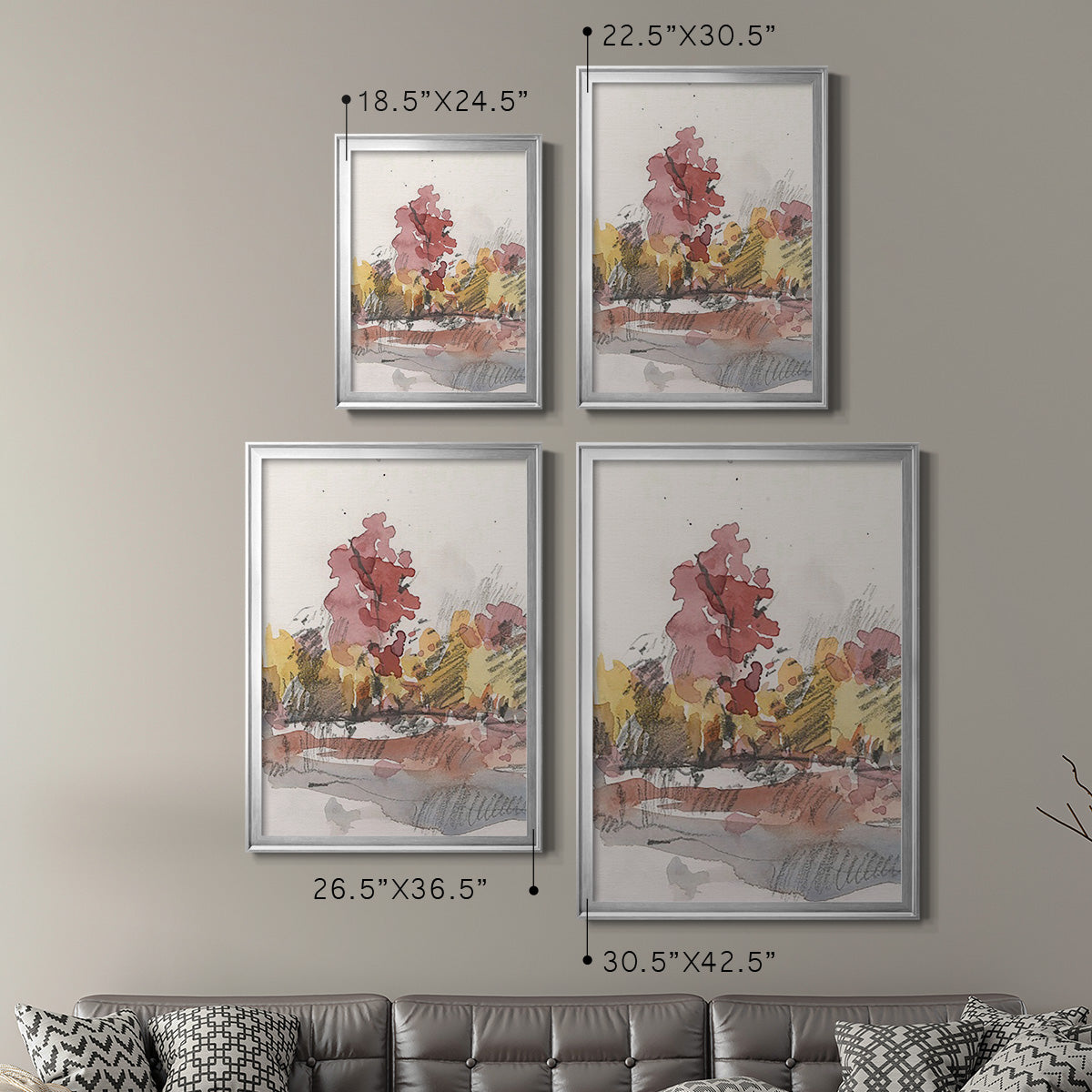 Watercolor Treeline Sketch I - Modern Framed Canvas Print