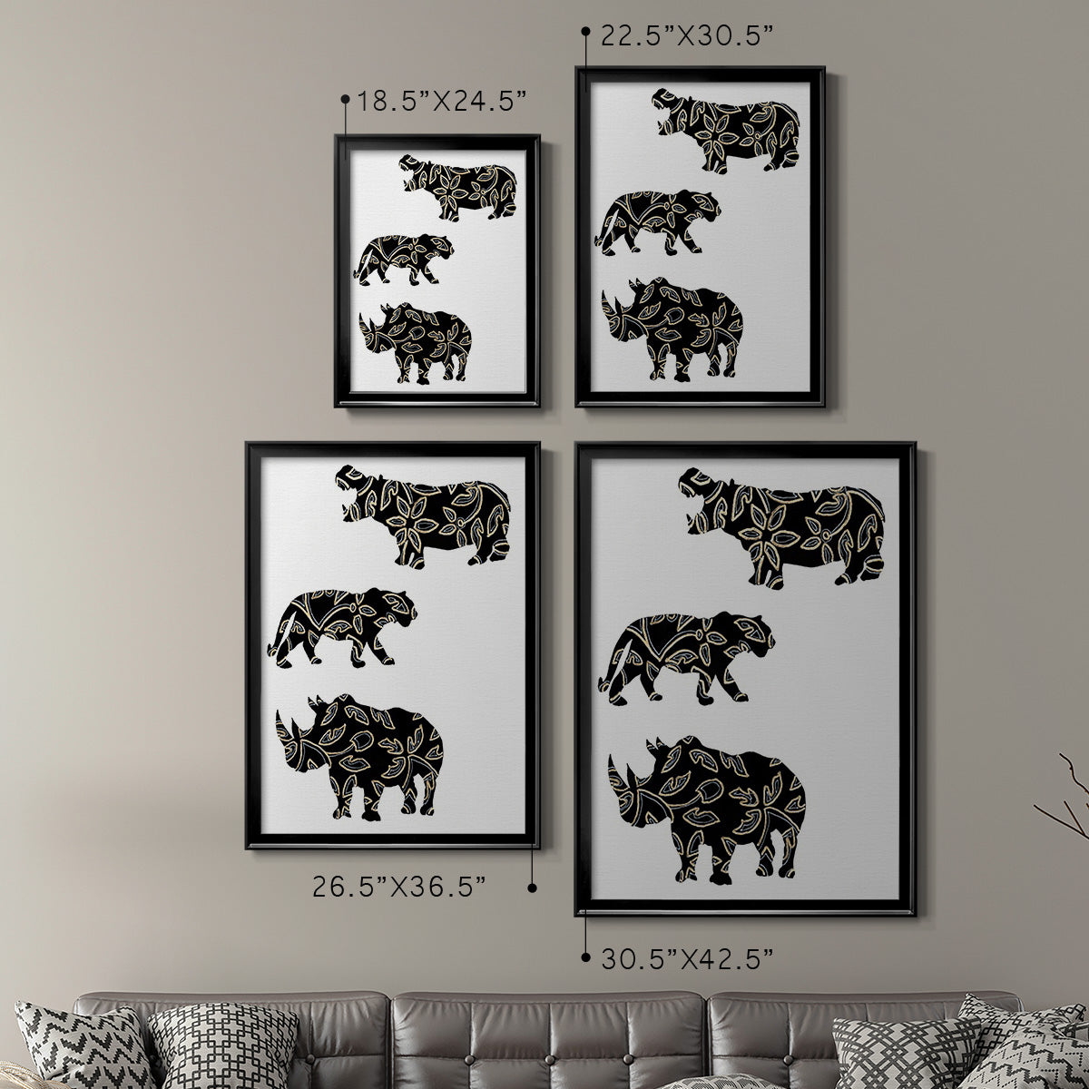 Ornamental Safari Animals II - Modern Framed Canvas Print