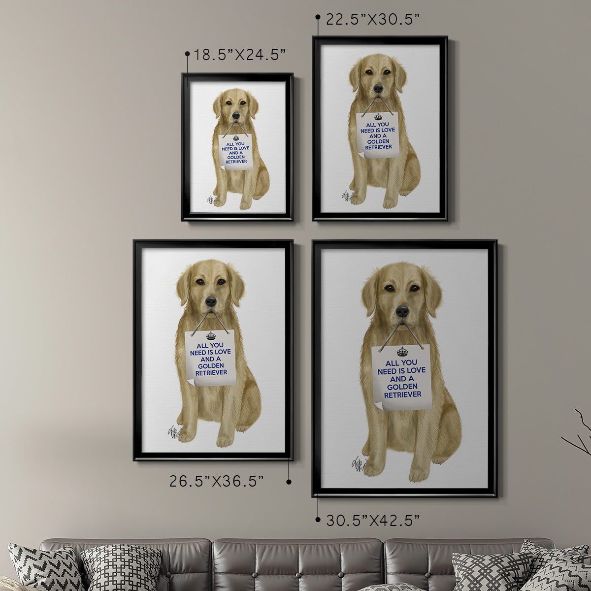 Love and Golden Retriever - Modern Framed Canvas Print