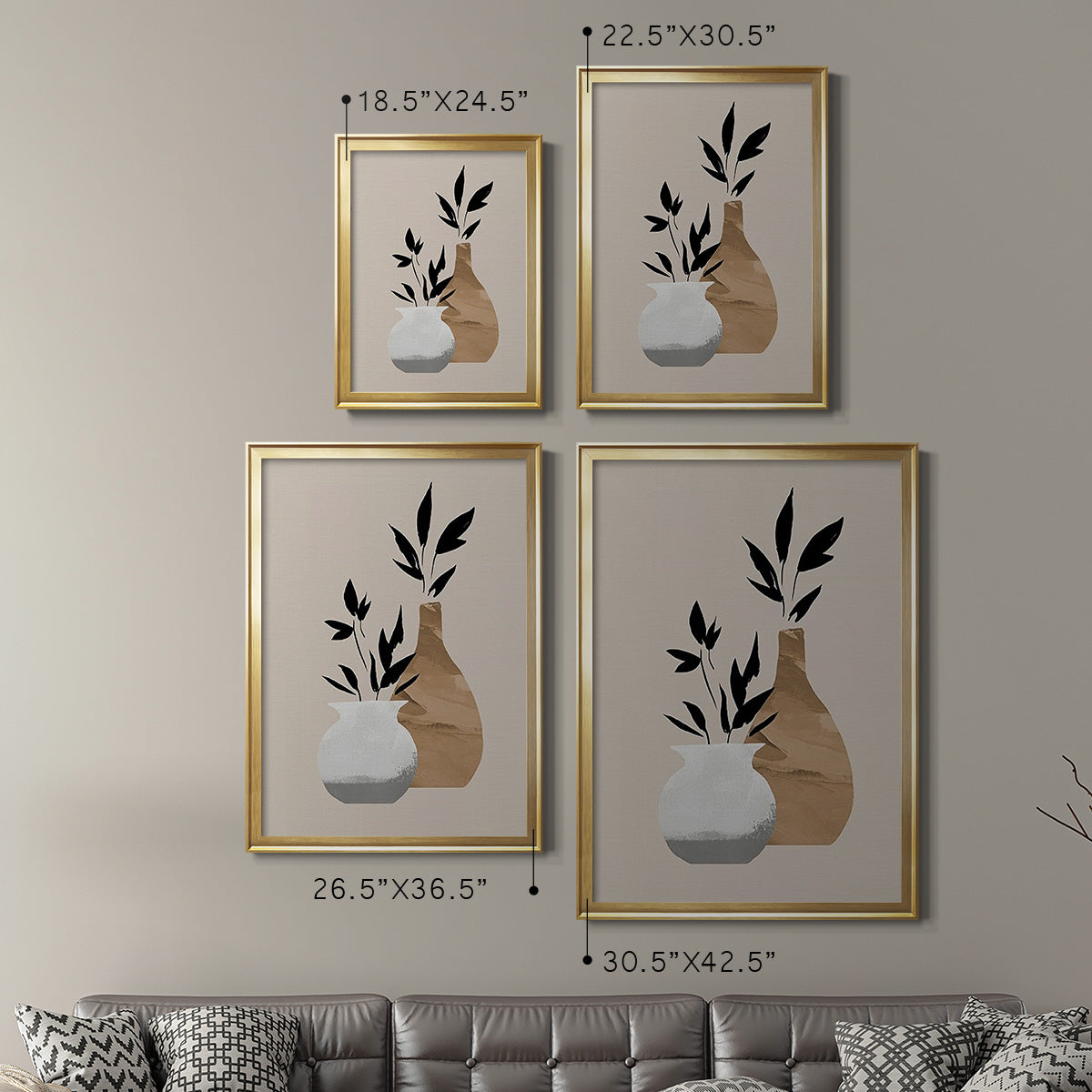 Simple Bud Vases I - Modern Framed Canvas Print