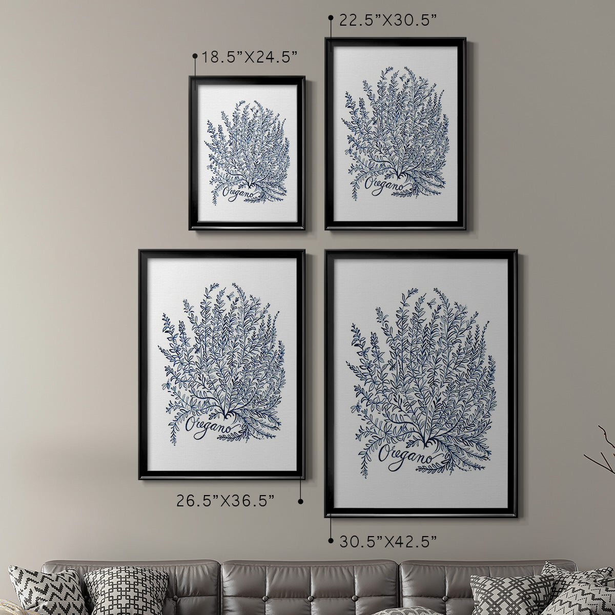 Summer Herb Garden Sketches II - Modern Framed Canvas Print