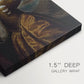 Close-up of a gallery-wrapped canvas corner showing a classic image with balanced light and detail, highlighting texture and print detail.