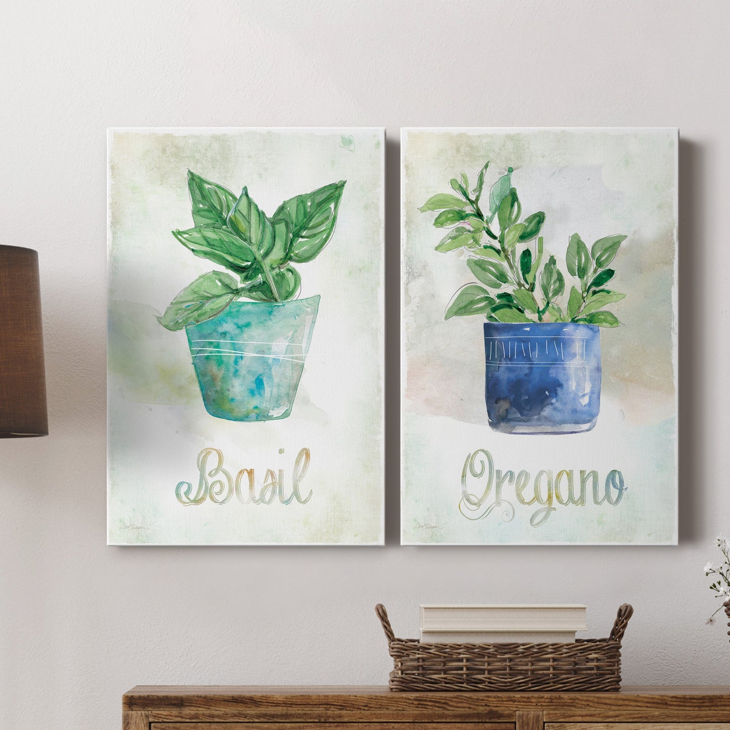 Potted Basil Premium Gallery Wrapped Canvas - Ready to Hang - Set of 2 - 8 x 12 Each