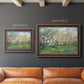 Impressionist spring orchard landscape by Vincent van Gogh in an ornate bronzed mahogany wood frame shown in multiple size options.