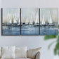 Three-panel canvas wall art featuring still life with pears and grapes, displayed in a living room above a sofa.