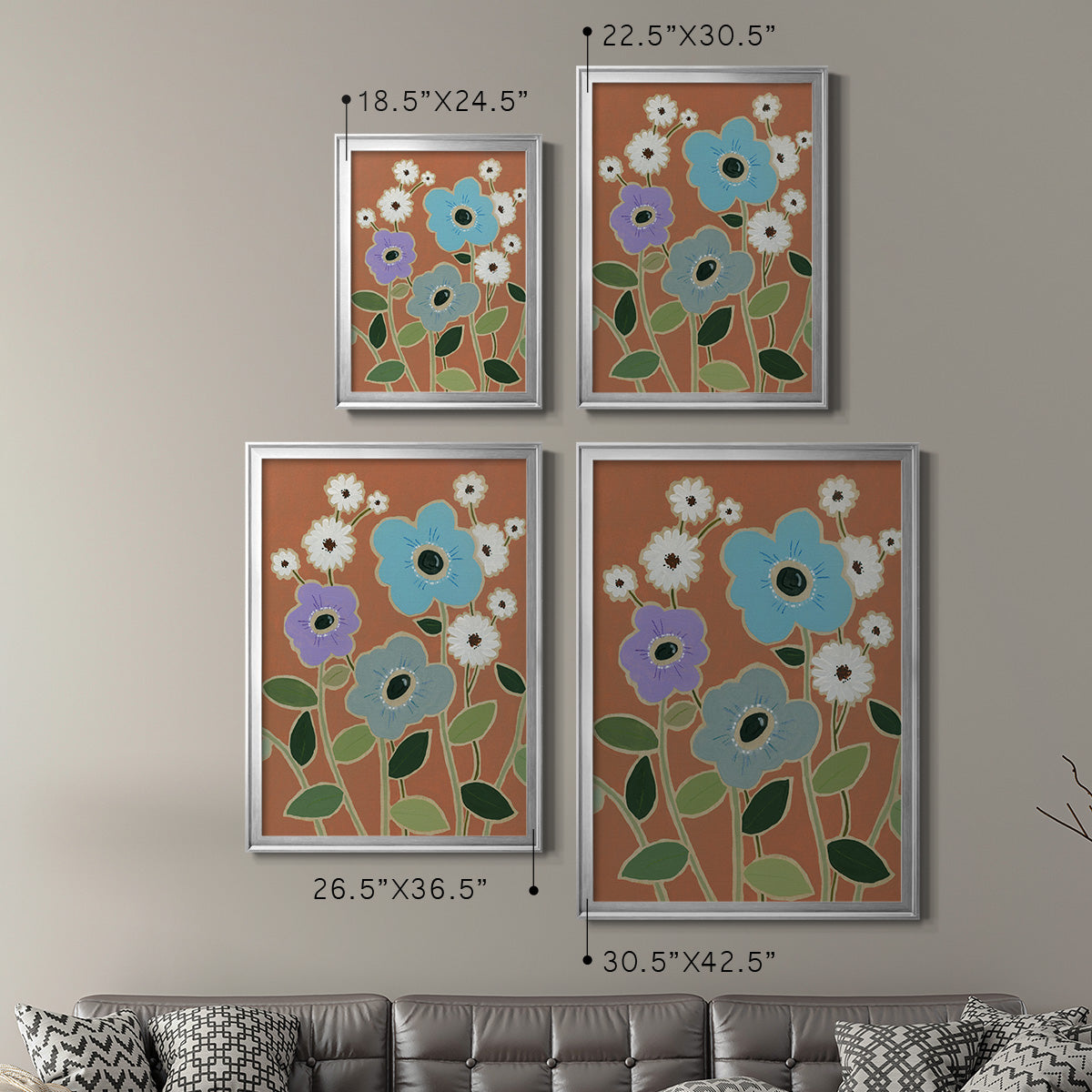 Woodblock Floral IV - Modern Framed Canvas Print