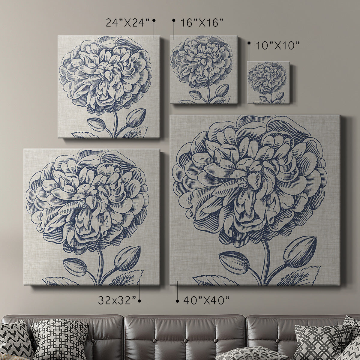 Indigo Floral on Linen III - Canvas Art Print