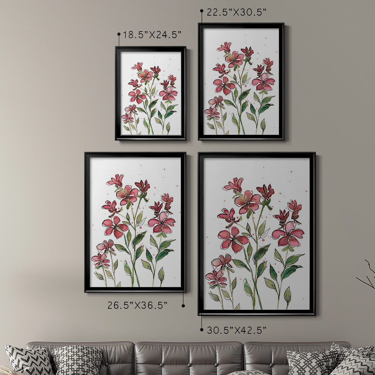 Watercolor Floral Stems II - Modern Framed Canvas Print