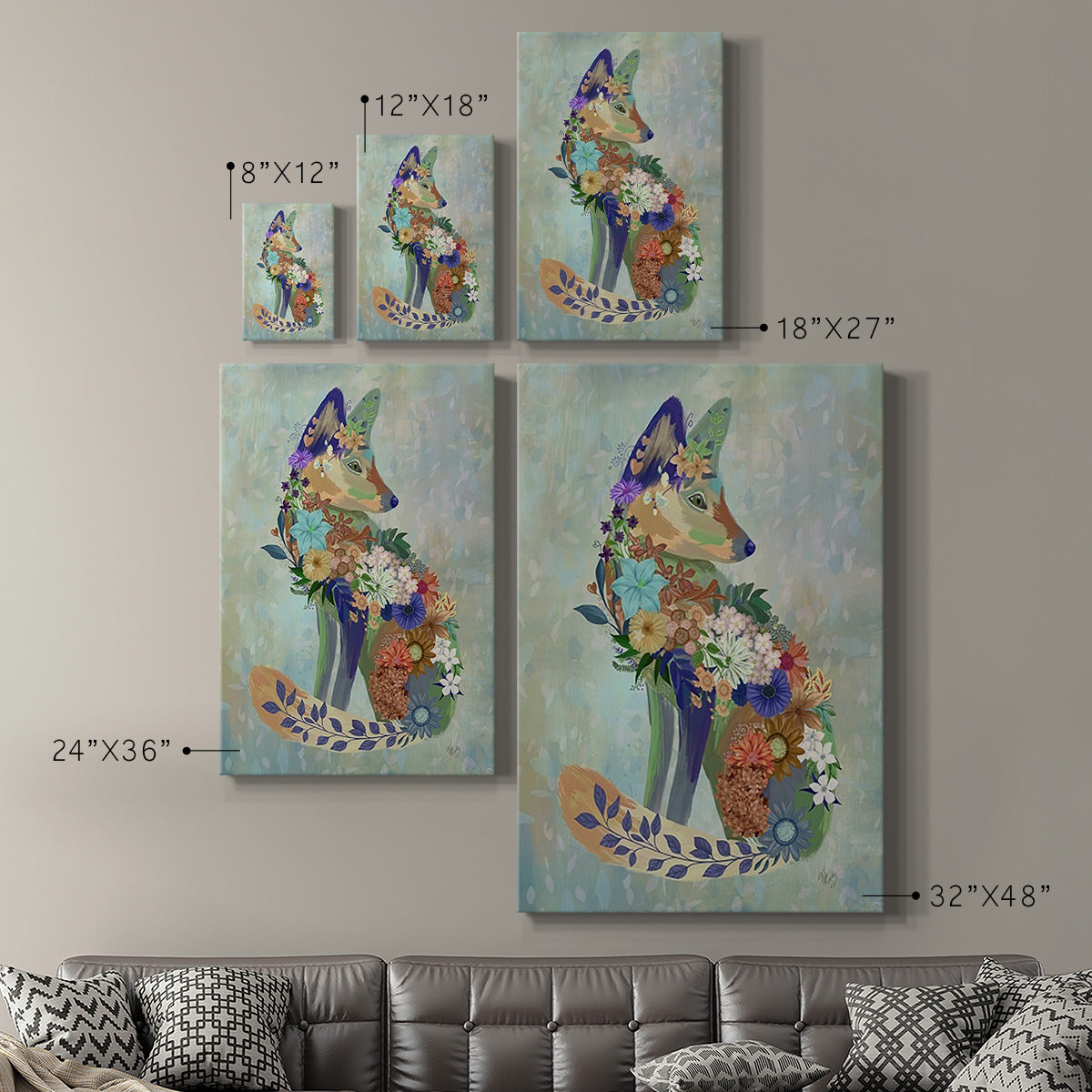 Fantastic Florals Fox, Sitting - Canvas Art Print