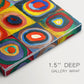 Canvas art print of a grid of squares each containing concentric circular color patterns, highlighting texture and gallery-wrapped edges