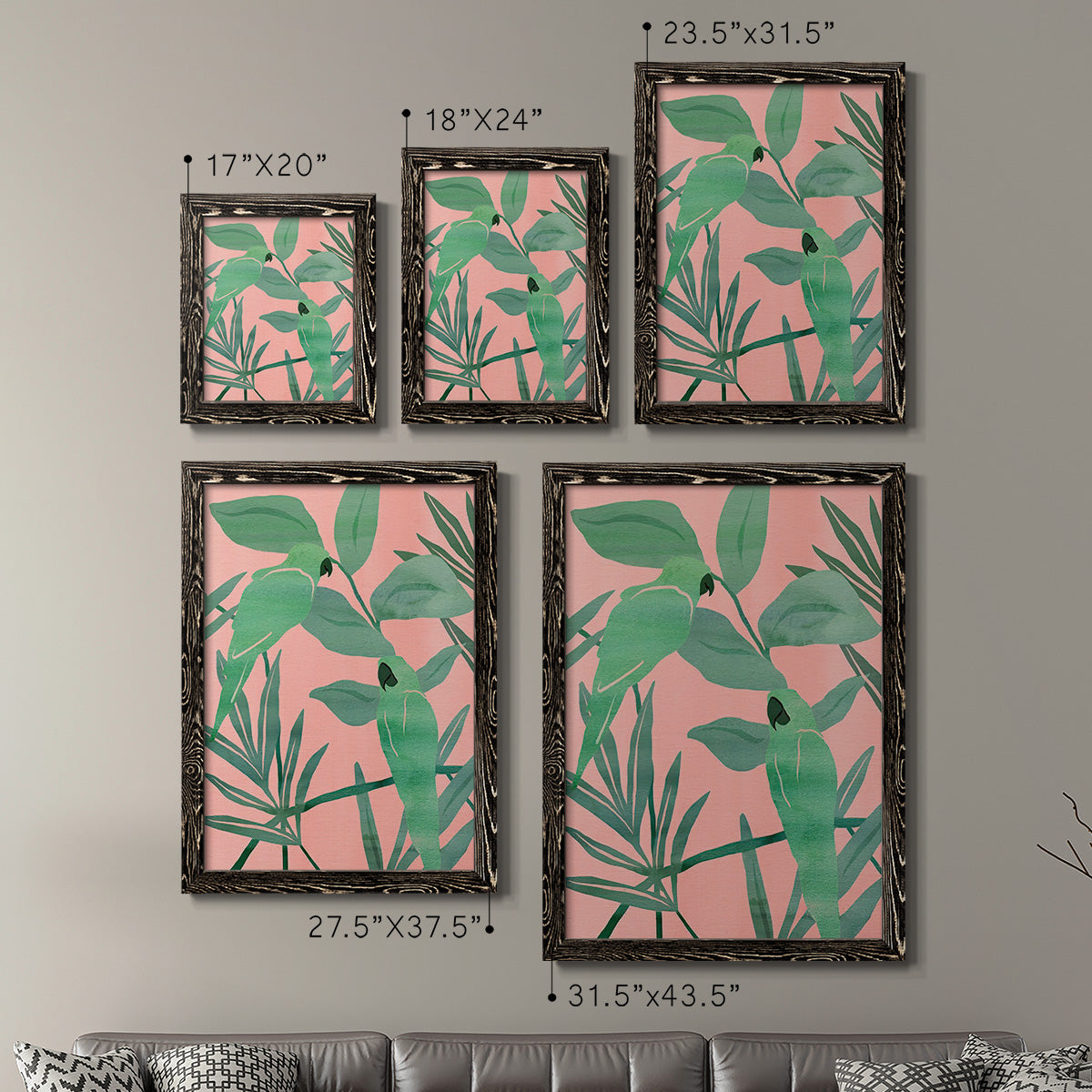 Pink and Green Birds of Paradise I - Premium Framed Canvas 2 Piece Set - Ready to Hang