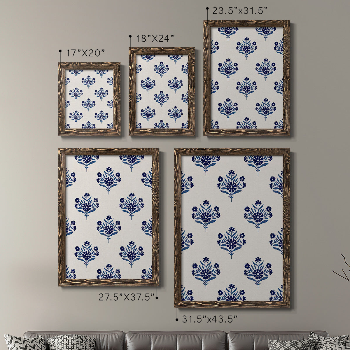 Indigo Bloom Pattern I - Premium Framed Canvas 2 Piece Set - Ready to Hang