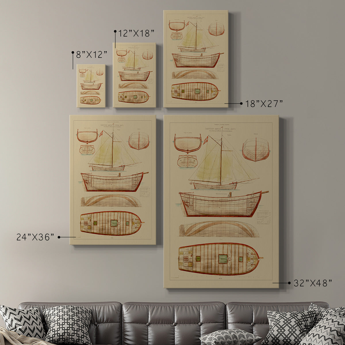 Antique Ship Plan III Premium Gallery Wrapped Canvas - Ready to Hang