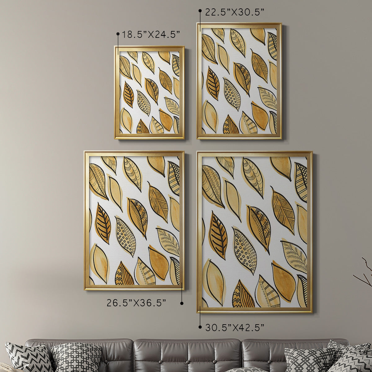 Patterned Leaf Shapes II - Modern Framed Canvas Print