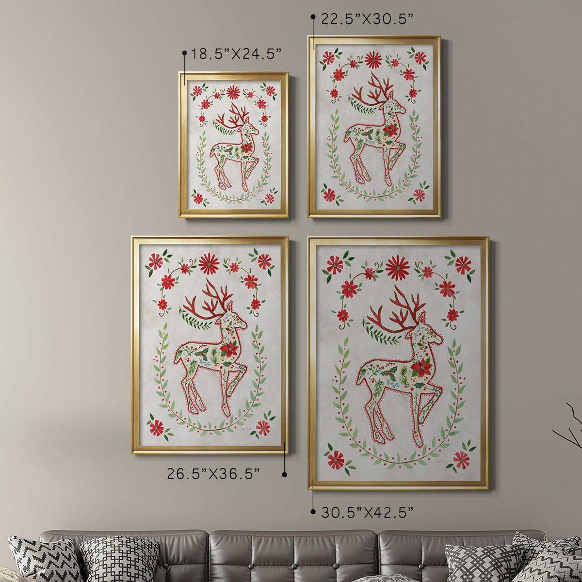 Christmas Folk Reindeer - Modern Framed Canvas Print