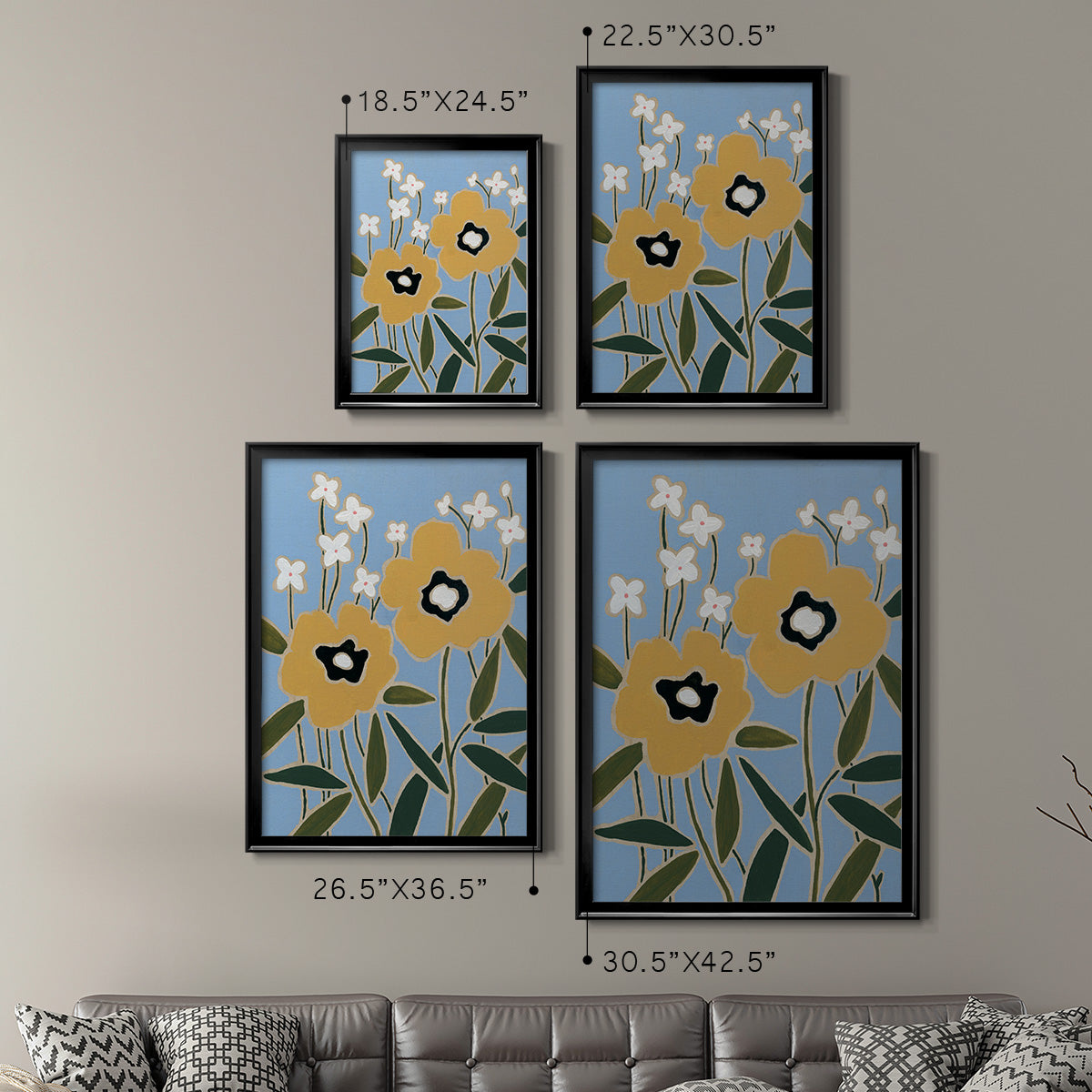 Woodblock Floral II - Modern Framed Canvas Print