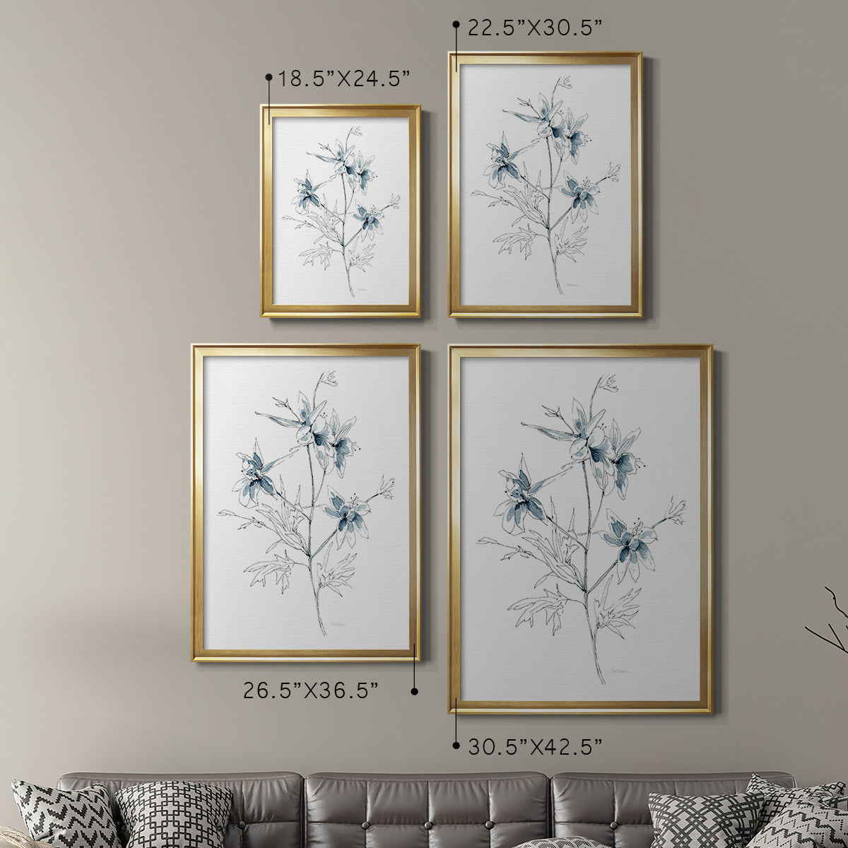 Indigo Sketch II - Modern Framed Canvas Print