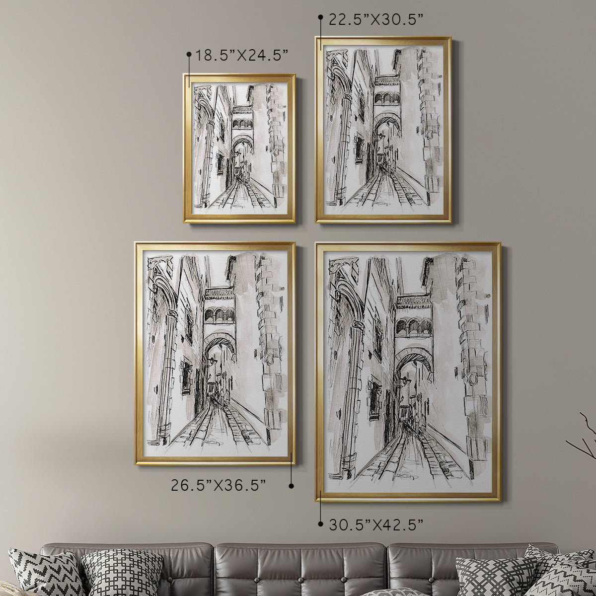 Europe Street Sketches II - Modern Framed Canvas Print