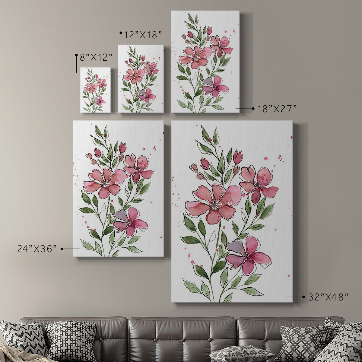 Watercolor Floral Stems I Premium Gallery Wrapped Canvas - Ready to Hang