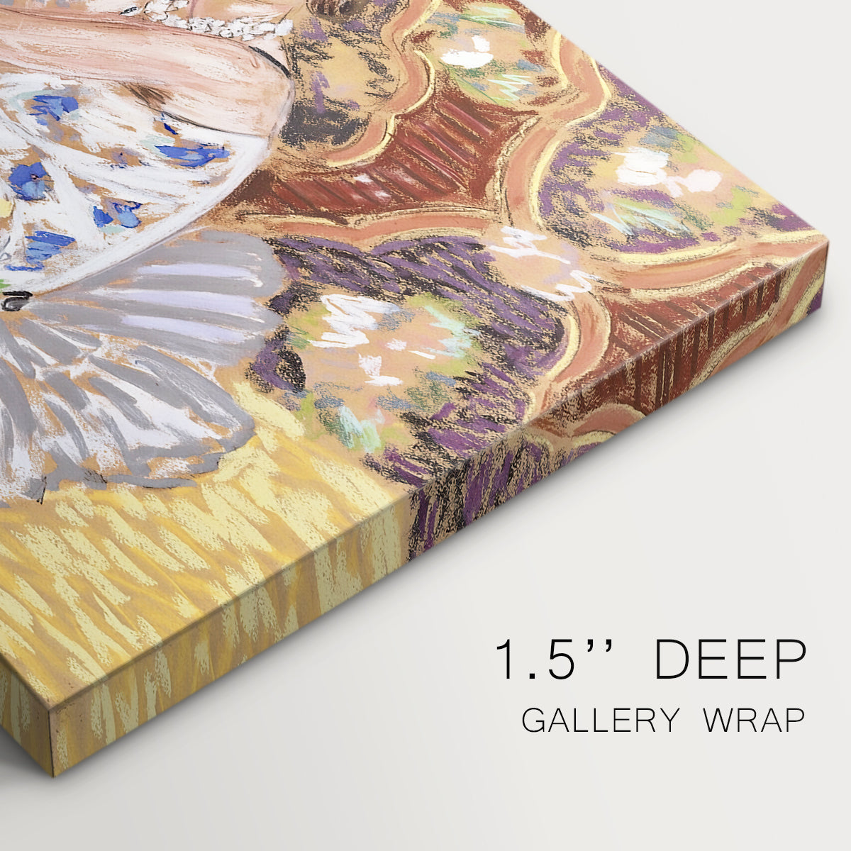 Canvas art print of a dancer figure posed in a decorative interior, highlighting texture and gallery-wrapped edges